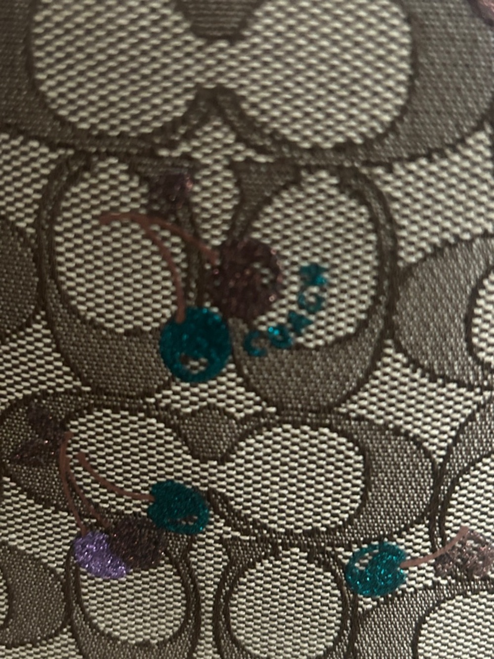 Coach Tote F30604 Signature Canvas purple & teal Cherries Rainbow Glitter straps - Picture 3 of 8